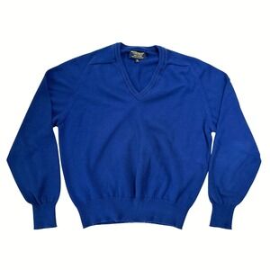 VTG 80's Brooks Brothers V-Neck Sweater Blue 100% Cotton Knitted in England 44